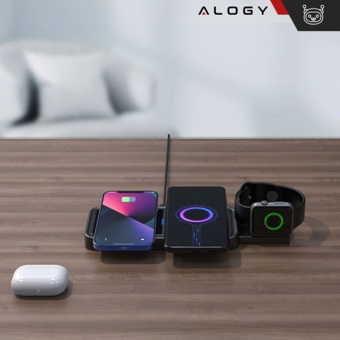 Alogy Ładowarka Indukcyjna Alogy Bezprzewodowa Qi PD QC 3.0 2w1 Szybka do Apple iPhone Airpods Watch Stacja ładująca stojak czarna Alogy Ładowarka Indukcyjna Alogy Bezprzewodowa Qi PD QC 3.0 2w1 Szybka do Apple iPhone Airpods Watch Stacja ładująca stojak czarna
