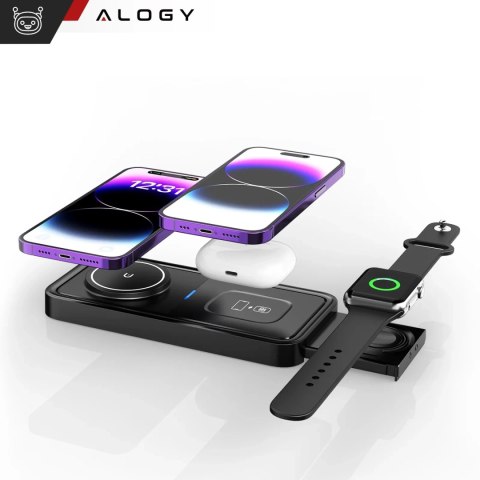Alogy Ładowarka Indukcyjna Alogy Bezprzewodowa Qi PD QC 3.0 2w1 Szybka do Apple iPhone Airpods Watch Stacja ładująca stojak czarna Alogy Ładowarka Indukcyjna Alogy Bezprzewodowa Qi PD QC 3.0 2w1 Szybka do Apple iPhone Airpods Watch Stacja ładująca stojak czarna