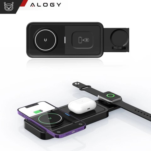 Alogy Ładowarka Indukcyjna Alogy Bezprzewodowa Qi PD QC 3.0 2w1 Szybka do Apple iPhone Airpods Watch Stacja ładująca stojak czarna Alogy Ładowarka Indukcyjna Alogy Bezprzewodowa Qi PD QC 3.0 2w1 Szybka do Apple iPhone Airpods Watch Stacja ładująca stojak czarna