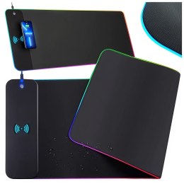 Alogy Podkładka na biurko z oświetleniem LED RGB pod myszkę mysz klawiaturę z ładowarką Qi do telefonu Alogy QiGlow Pro Mata ochronna 