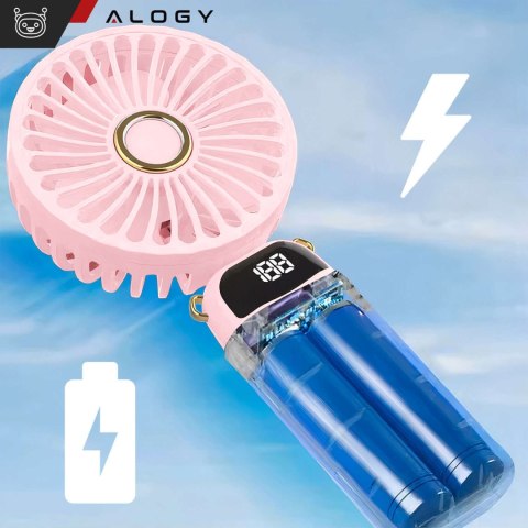 Alogy Wentylator wiatrak wiatraczek ręczny biurkowy Alogy bezprzewodowy przenośny do ręki z uchwytem różowy Alogy Wentylator wiatrak wiatraczek ręczny biurkowy Alogy bezprzewodowy przenośny do ręki z uchwytem różowy