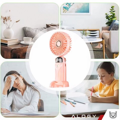 Alogy Wentylator wiatrak wiatraczek ręczny biurkowy Alogy bezprzewodowy przenośny do ręki z uchwytem różowy Alogy Wentylator wiatrak wiatraczek ręczny biurkowy Alogy bezprzewodowy przenośny do ręki z uchwytem różowy