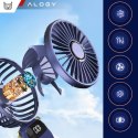 Alogy Wentylator wiatrak wiatraczek ręczny biurkowy Alogy bezprzewodowy przenośny stojący z podstawką na telefon Granatowy