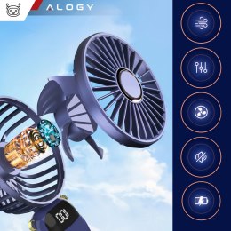 Alogy Wentylator wiatrak wiatraczek ręczny biurkowy Alogy bezprzewodowy przenośny stojący z podstawką na telefon Granatowy