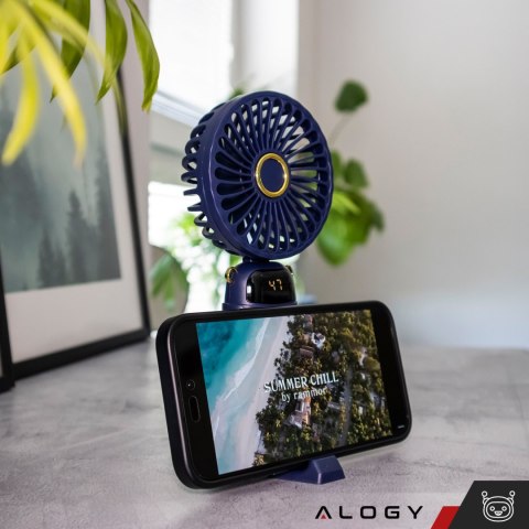 Alogy Wentylator wiatrak wiatraczek ręczny biurkowy Alogy bezprzewodowy przenośny stojący z podstawką na telefon Granatowy Alogy Wentylator wiatrak wiatraczek ręczny biurkowy Alogy bezprzewodowy przenośny stojący z podstawką na telefon Granatowy