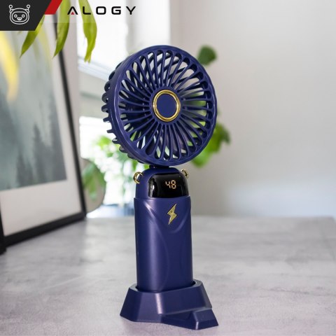 Alogy Wentylator wiatrak wiatraczek ręczny biurkowy Alogy bezprzewodowy przenośny stojący z podstawką na telefon Granatowy Alogy Wentylator wiatrak wiatraczek ręczny biurkowy Alogy bezprzewodowy przenośny stojący z podstawką na telefon Granatowy