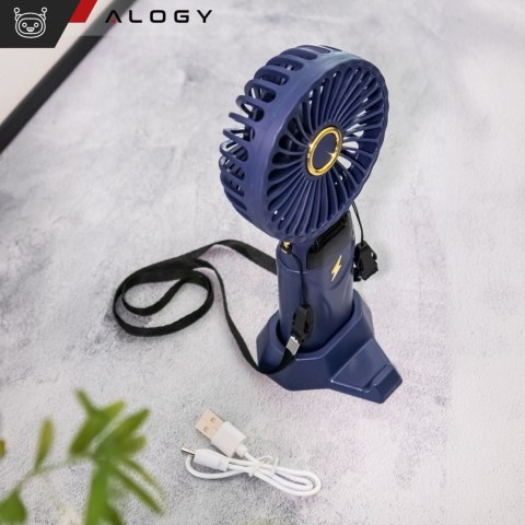 Alogy Wentylator wiatrak wiatraczek ręczny biurkowy Alogy bezprzewodowy przenośny stojący z podstawką na telefon Granatowy Alogy Wentylator wiatrak wiatraczek ręczny biurkowy Alogy bezprzewodowy przenośny stojący z podstawką na telefon Granatowy