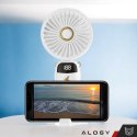 Alogy Wentylator wiatrak wiatraczek ręczny biurkowy Alogy bezprzewodowy przenośny stojący z podstawką na telefon biały