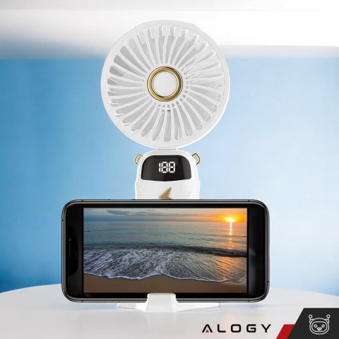 Alogy Wentylator wiatrak wiatraczek ręczny biurkowy Alogy bezprzewodowy przenośny stojący z podstawką na telefon biały Alogy Wentylator wiatrak wiatraczek ręczny biurkowy Alogy bezprzewodowy przenośny stojący z podstawką na telefon biały