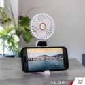 Alogy Wentylator wiatrak wiatraczek ręczny biurkowy Alogy bezprzewodowy przenośny stojący z podstawką na telefon biały