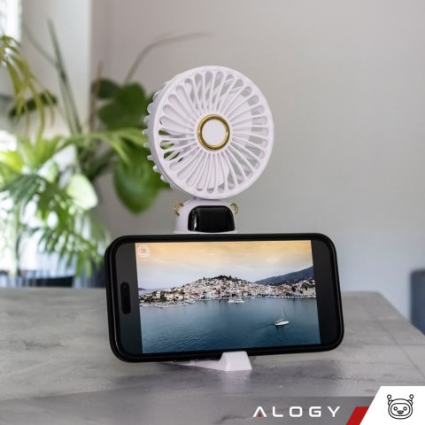 Alogy Wentylator wiatrak wiatraczek ręczny biurkowy Alogy bezprzewodowy przenośny stojący z podstawką na telefon biały Alogy Wentylator wiatrak wiatraczek ręczny biurkowy Alogy bezprzewodowy przenośny stojący z podstawką na telefon biały