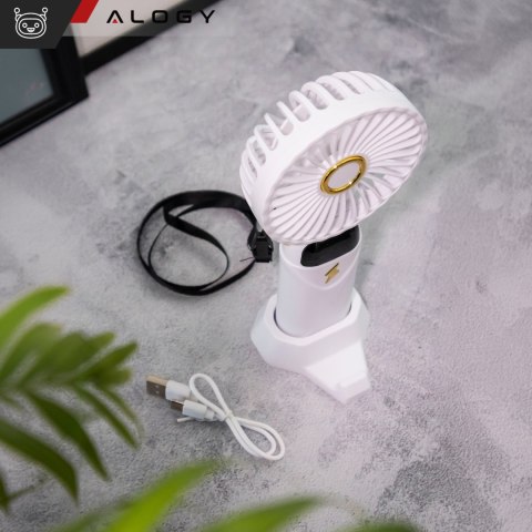 Alogy Wentylator wiatrak wiatraczek ręczny biurkowy Alogy bezprzewodowy przenośny stojący z podstawką na telefon biały Alogy Wentylator wiatrak wiatraczek ręczny biurkowy Alogy bezprzewodowy przenośny stojący z podstawką na telefon biały