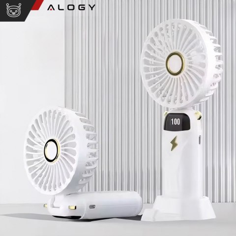 Alogy Wentylator wiatrak wiatraczek ręczny biurkowy Alogy bezprzewodowy przenośny stojący z podstawką na telefon biały Alogy Wentylator wiatrak wiatraczek ręczny biurkowy Alogy bezprzewodowy przenośny stojący z podstawką na telefon biały