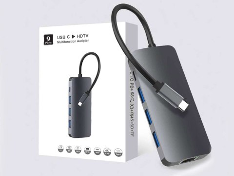 Alogy Adapter Alogy HUB 9w1 HDMI 4K RJ45 USB-C PD 3xUSB AV SD/TF/microSD Alogy Adapter Alogy HUB 9w1 HDMI 4K RJ45 USB-C PD 3xUSB AV SD/TF/microSD