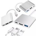 Alogy Adapter HUB 3w1 Alogy przejściówka USB-C 3.0 HDMI USB-A Srebrny