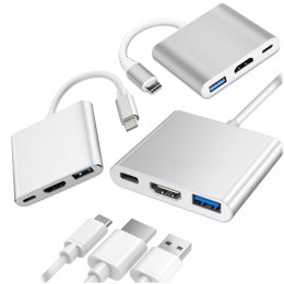 Alogy Adapter HUB 3w1 Alogy przejściówka USB-C 3.0 HDMI USB-A Srebrny