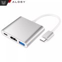 Alogy Adapter HUB 3w1 Alogy przejściówka USB-C 3.0 HDMI USB-A Srebrny
