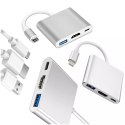 Alogy Adapter HUB 3w1 Alogy przejściówka USB-C 3.0 HDMI USB-A Srebrny