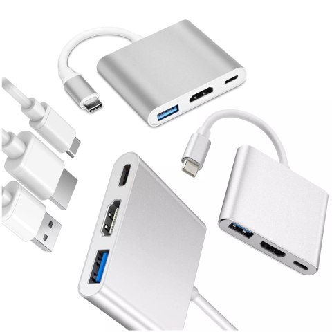 Alogy Adapter HUB 3w1 Alogy przejściówka USB-C 3.0 HDMI USB-A Srebrny Alogy Adapter HUB 3w1 Alogy przejściówka USB-C 3.0 HDMI USB-A Srebrny