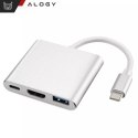 Alogy Adapter HUB 3w1 Alogy przejściówka USB-C 3.0 HDMI USB-A Srebrny