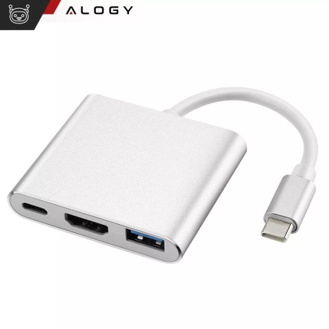 Alogy Adapter HUB 3w1 Alogy przejściówka USB-C 3.0 HDMI USB-A Srebrny Alogy Adapter HUB 3w1 Alogy przejściówka USB-C 3.0 HDMI USB-A Srebrny