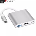 Alogy Adapter HUB 3w1 Alogy przejściówka USB-C 3.0 HDMI USB-A Srebrny