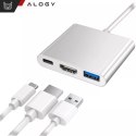 Alogy Adapter HUB 3w1 Alogy przejściówka USB-C 3.0 HDMI USB-A Srebrny