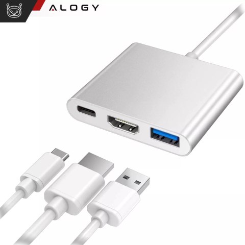 Alogy Adapter HUB 3w1 Alogy przejściówka USB-C 3.0 HDMI USB-A Srebrny Alogy Adapter HUB 3w1 Alogy przejściówka USB-C 3.0 HDMI USB-A Srebrny