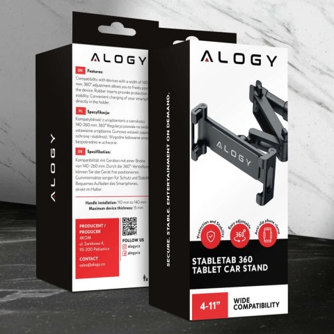 Alogy Uchwyt samochodowy na zagłówek auta samochodu na telefon tablet nintendo 4-11 cal Alogy Czarny Alogy Uchwyt samochodowy na zagłówek auta samochodu na telefon tablet nintendo 4-11 cal Alogy Czarny
