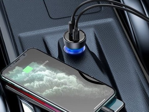 Baseus Ładowarka samochodowa Baseus USB /USB-C Type-C LED 65W QC PPS Szara Baseus Ładowarka samochodowa Baseus USB /USB-C Type-C LED 65W QC PPS Szara