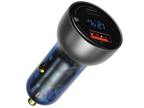 Baseus Ładowarka samochodowa Baseus USB/Type-C LED 65W QC PPS Srebrna Baseus Ładowarka samochodowa Baseus USB/Type-C LED 65W QC PPS Srebrna