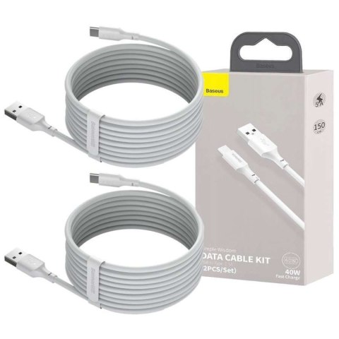 Baseus Kabel 1.5m przewód x2 Baseus USB - USB-C Type C PD QC AFC 40W 5A White Baseus Kabel 1.5m przewód x2 Baseus USB - USB-C Type C PD QC AFC 40W 5A White