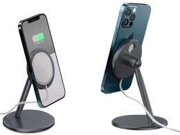 Alogy Uchwyt stojak do ładowarki Qi MagSafe na biurko Alogy do iPhone 12 Szary