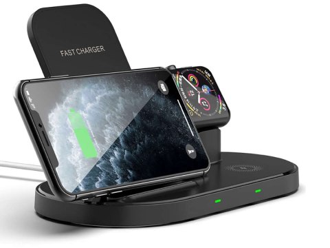 Tech-Protect Bezprzewodowa ładowarka indukcyjna Qi 3w1 W55 do iPhone/AirPods/Watch Black Tech-Protect Bezprzewodowa ładowarka indukcyjna Qi 3w1 W55 do iPhone/AirPods/Watch Black