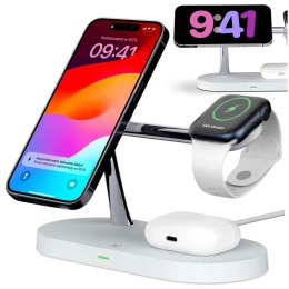 4kom.pl Ładowarka Bezprzewodowa indukcyjna Qi MagSafe 3w1 do iPhone/AirPods/Watch White