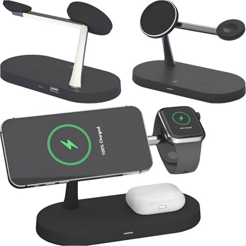 4kom.pl Ładowarka bezprzewodowa indukcyjna Qi MagSafe 3w1 do iPhone/AirPods/Watch Black 4kom.pl Ładowarka bezprzewodowa indukcyjna Qi MagSafe 3w1 do iPhone/AirPods/Watch Black