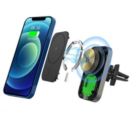 4kom.pl Magnetyczny uchwyt samochodowy MagSafe CW19 z ładowarką Qi Black