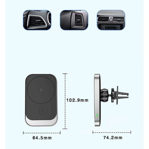 4kom.pl Magnetyczny uchwyt samochodowy MagSafe CW19 z ładowarką Qi Black 4kom.pl Magnetyczny uchwyt samochodowy MagSafe CW19 z ładowarką Qi Black