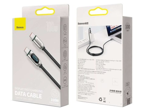 Baseus Kabel 1m Baseus przewód USB-C Type C z miernikiem prądu PD 5A 100W Black Baseus Kabel 1m Baseus przewód USB-C Type C z miernikiem prądu PD 5A 100W Black
