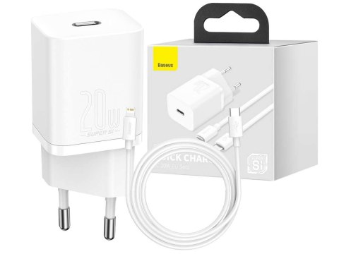 Baseus Ładowarka sieciowa Baseus Super Si USB-C kabel do iPhone 20W White Baseus Ładowarka sieciowa Baseus Super Si USB-C kabel do iPhone 20W White