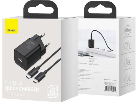 Baseus Ładowarka sieciowa Baseus USB-C PD 25W + kabel do USB-C Black Baseus Ładowarka sieciowa Baseus USB-C PD 25W + kabel do USB-C Black