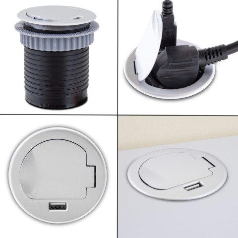 BITUXX® GNIAZDO CHOWANE WPUSZCZANE W BLAT OKRĄGŁE Z USB BITUXX® GNIAZDO CHOWANE WPUSZCZANE W BLAT OKRĄGŁE Z USB
