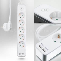 E-hurtownia Listwa zasilająca przedłużacz 5 gniazd +2xUSB 1,4m