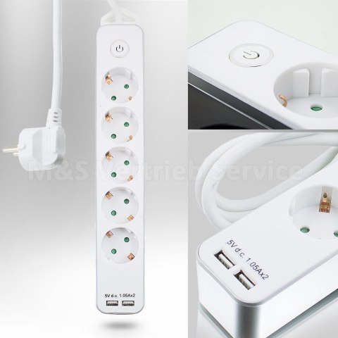 E-hurtownia Listwa zasilająca przedłużacz 5 gniazd +2xUSB 1,4m E-hurtownia Listwa zasilająca przedłużacz 5 gniazd +2xUSB 1,4m