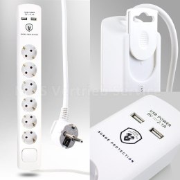 E-hurtownia Listwa zasilająca przedłużacz 6 gniazd + 2xUSB 1,5m