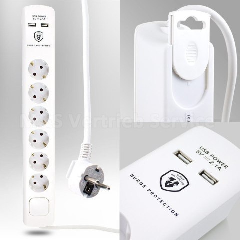 E-hurtownia Listwa zasilająca przedłużacz 6 gniazd + 2xUSB 1,5m E-hurtownia Listwa zasilająca przedłużacz 6 gniazd + 2xUSB 1,5m