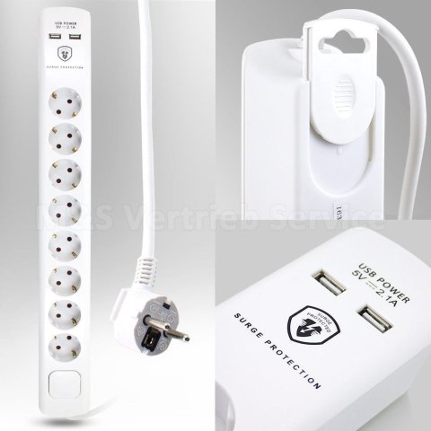 E-hurtownia Listwa zasilająca przedłużacz 8 gniazd + 2xUSB 1,5m E-hurtownia Listwa zasilająca przedłużacz 8 gniazd + 2xUSB 1,5m