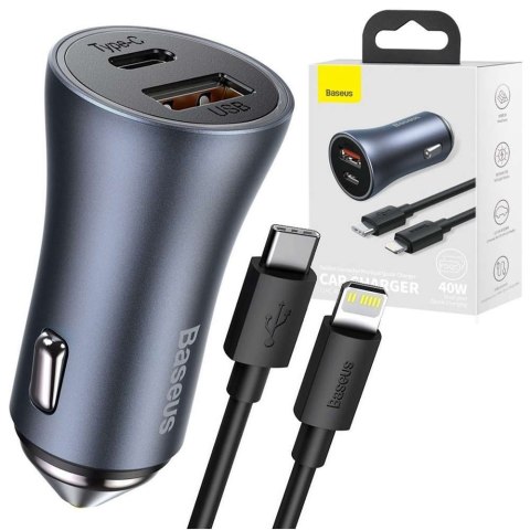 Baseus Ładowarka samochodowa Baseus Golden Contactor Pro USB + TYPE-C QC4.0+ PD 40W + kabel USB-C 1m Baseus Ładowarka samochodowa Baseus Golden Contactor Pro USB + TYPE-C QC4.0+ PD 40W + kabel USB-C 1m
