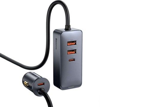 Baseus Ładowarka samochodowa Baseus Share z przedłużaczem 2x USB 2x USB-C 120W Szara Baseus Ładowarka samochodowa Baseus Share z przedłużaczem 2x USB 2x USB-C 120W Szara
