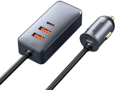 Baseus Ładowarka samochodowa Baseus Share z przedłużaczem 2x USB 2x USB-C 120W Szara Baseus Ładowarka samochodowa Baseus Share z przedłużaczem 2x USB 2x USB-C 120W Szara
